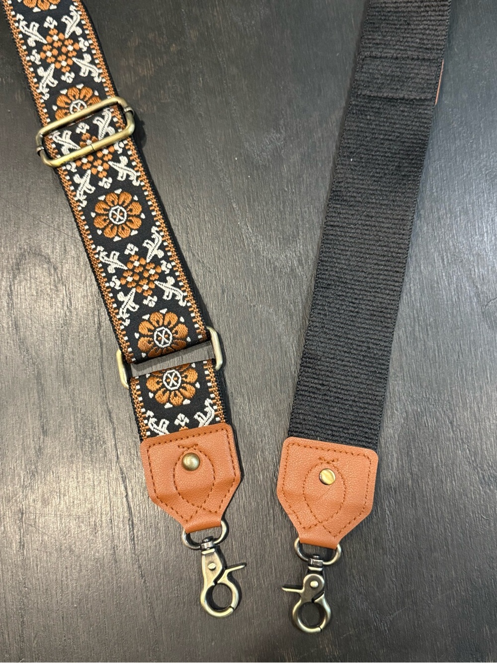 Embroidered Floral Pattern Adjustable Bag Strap - Black & Tan Unbranded - Picture 2 of 2
